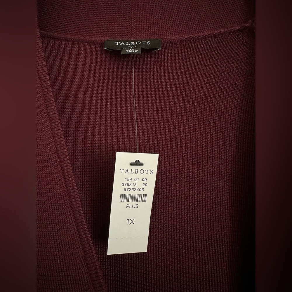 Talbots Wool Blend V-Neck Cardigan In Deep Burgundy Size 1X New With Tags - Picture 9 of 10